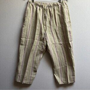 JM Collection by Jennifer Moore 100% striped linen wide leg cropped pants Sz 16